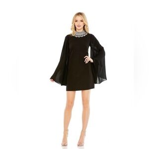 New Mac Duggal Angel Sleeves Rhinestone Collar Dress Size 0 - Style 49607- Black